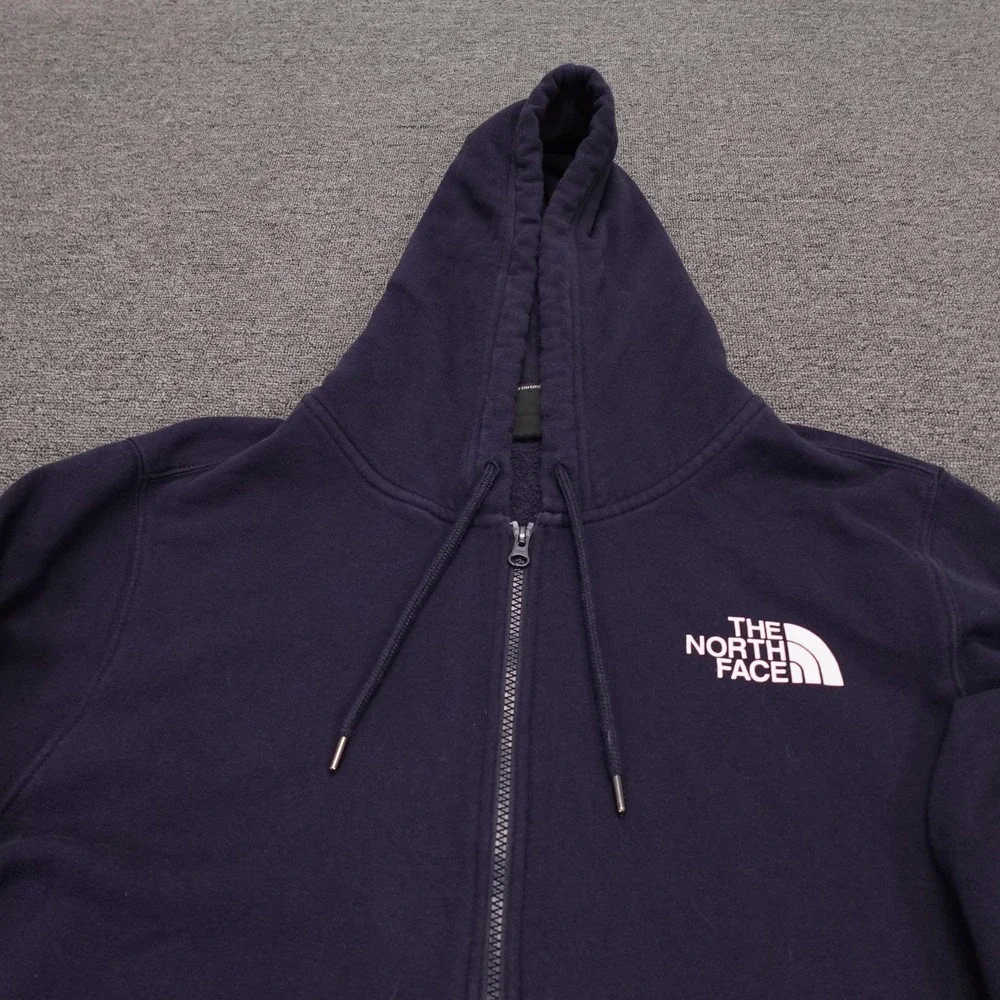 The North Face Hoodie Mens Large Blue Full Zip Fleece Sweatshirt Sleeve Logo